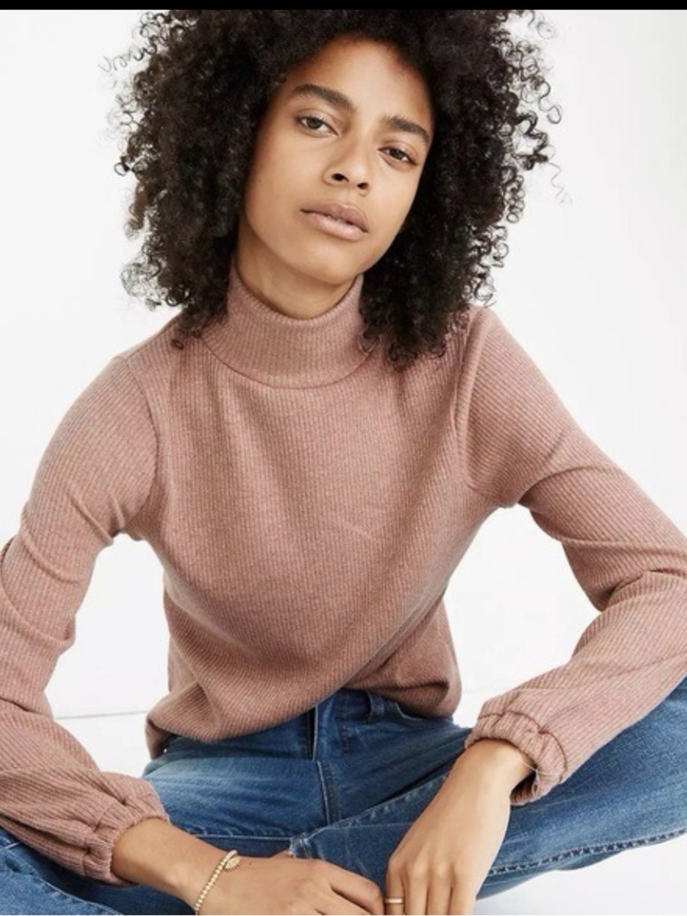 Madewell Dusty Rose Ribbed Mock Neck Sweater